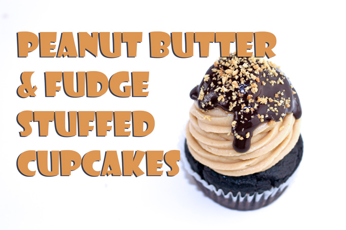 Fudge & Peanut Butter Stuffed Cupcakes