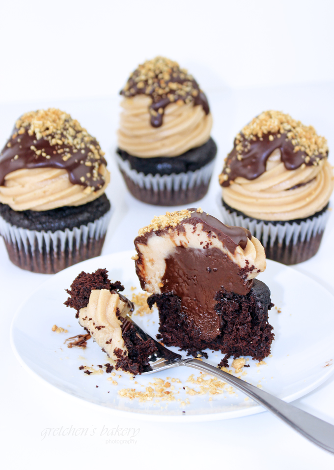 Fudge & Peanut Butter Stuffed Cupcakes