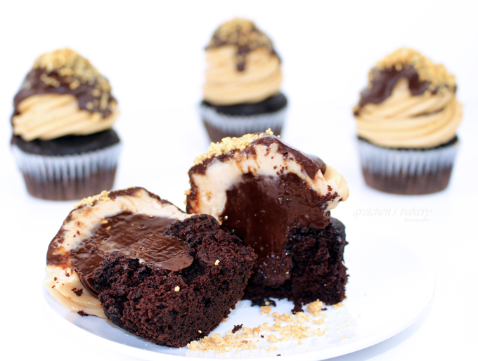 Fudge & Peanut Butter Stuffed Cupcakes