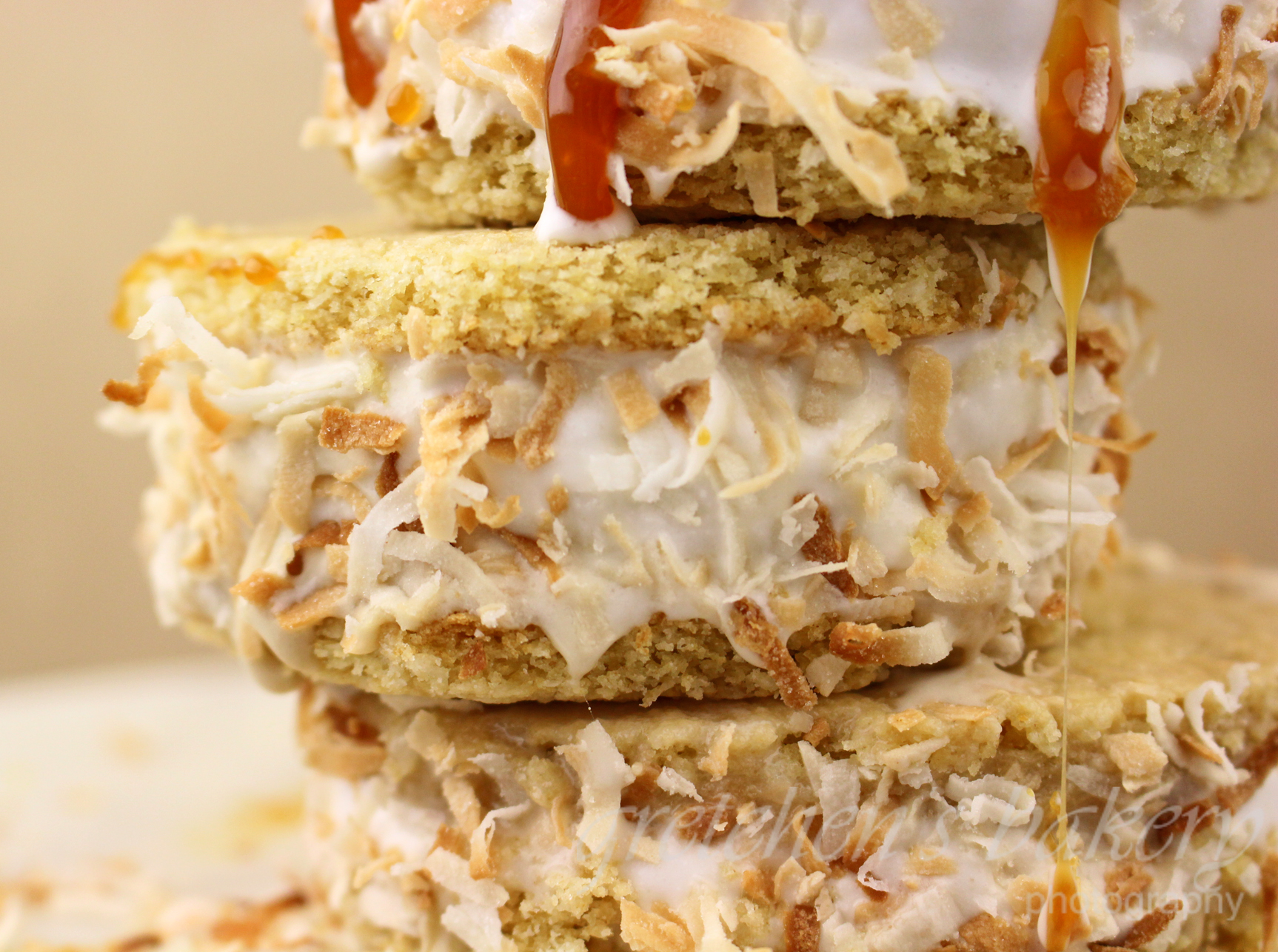 Toasted Coconut Carame Ice Cream Sandwiches