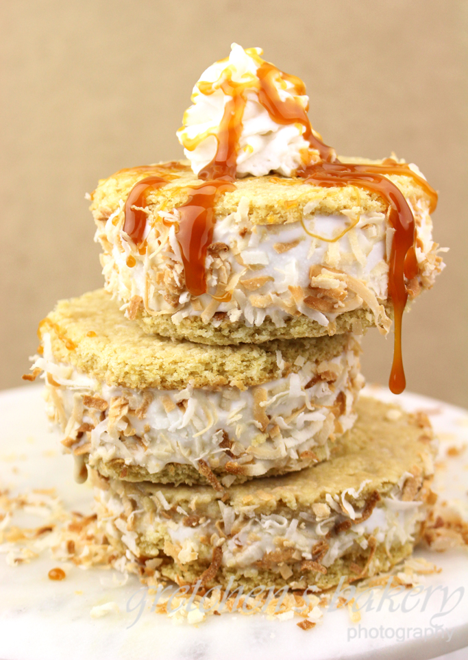 Toasted Coconut Carame Ice Cream Sandwiches