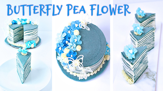 Vegan Crepe Cake ~ Blue Butterfly Pea Flower