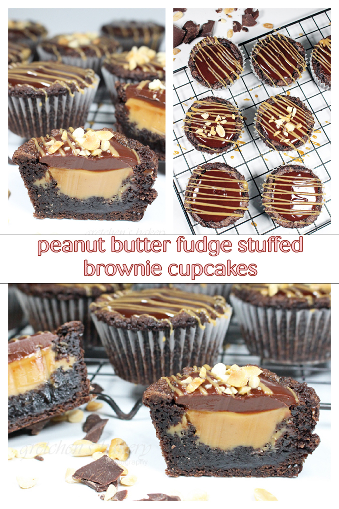 Peanut Butter Fudge Stuffed Brownie Cupcakes