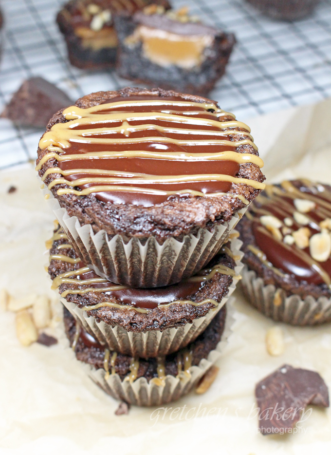 Vegan Brownie Cupcakes with Peanut Butter Fudge