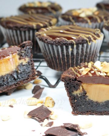 Vegan Brownie Cupcakes with Peanut Butter Fudge