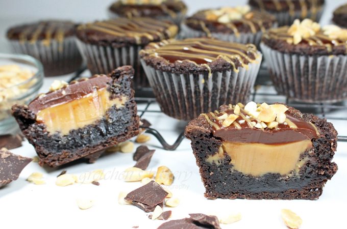 Vegan Brownie Cupcakes with Peanut Butter Fudge