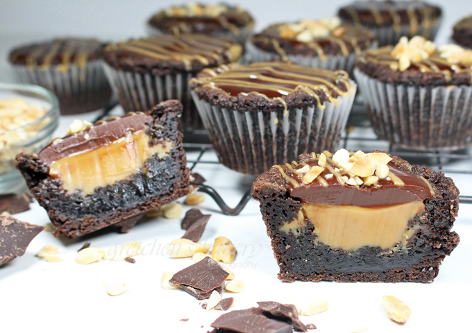 Vegan Brownie Cupcakes with Peanut Butter Fudge