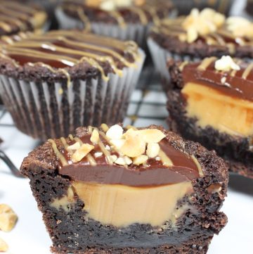 Vegan Brownie Cupcakes with Peanut Butter Fudge