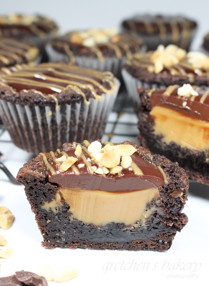 Vegan Brownie Cupcakes with Peanut Butter Fudge