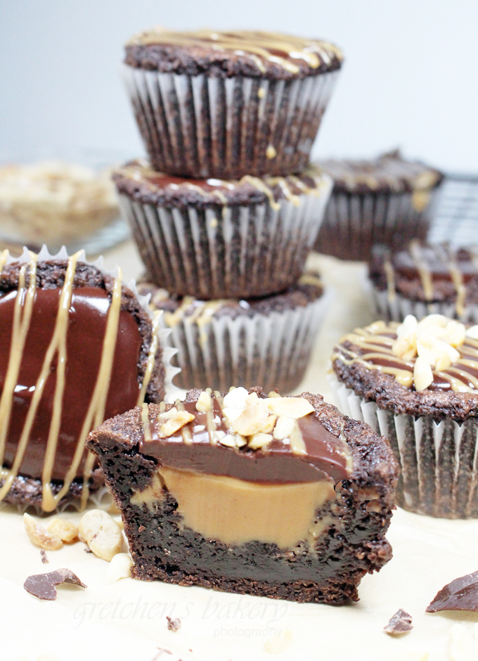 Vegan Brownie Cupcakes with Peanut Butter Fudge