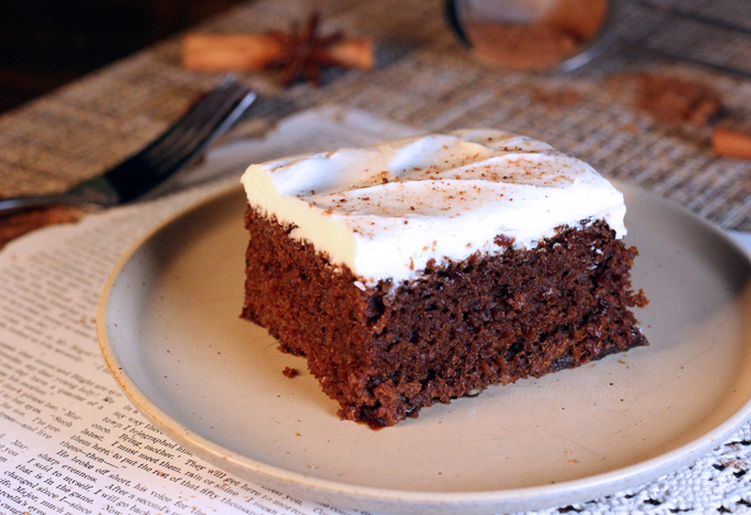 Wacky Gingerbread Cake with cream cheese icing