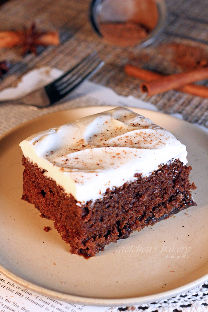 Wacky Gingerbread Cake with cream cheese icing