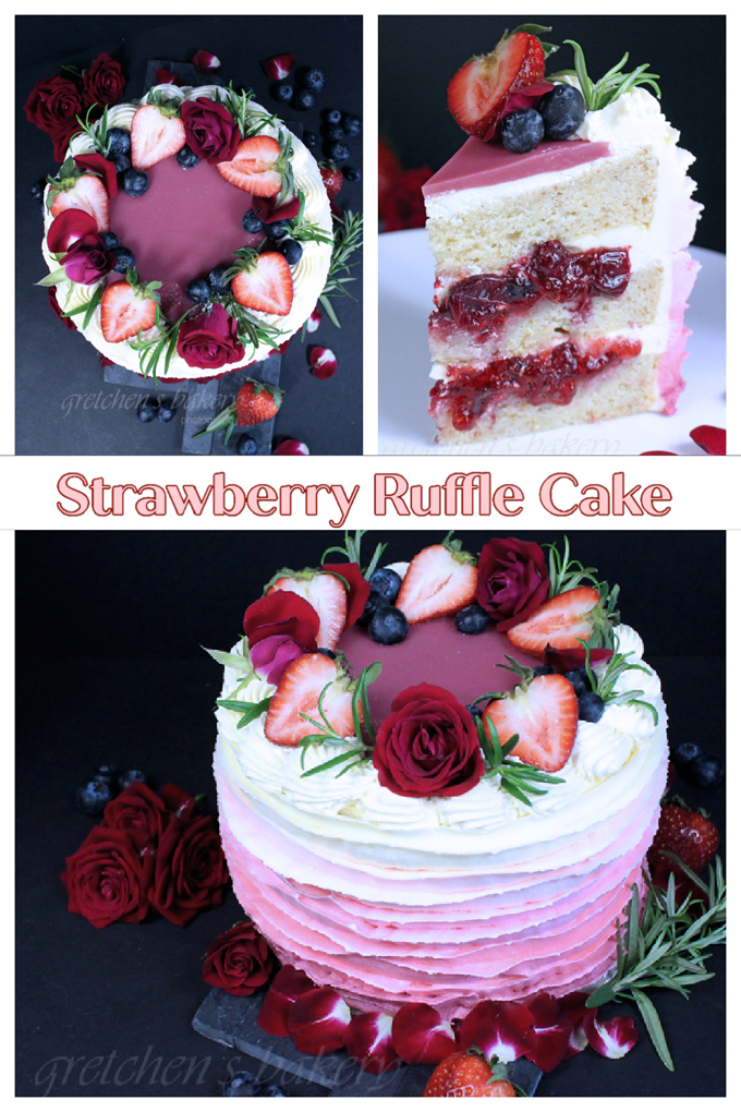 strawberry rose ruffle cake