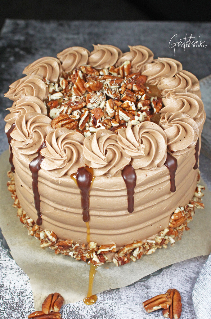 Chocolate Bourbon Pecan Pie Cake
