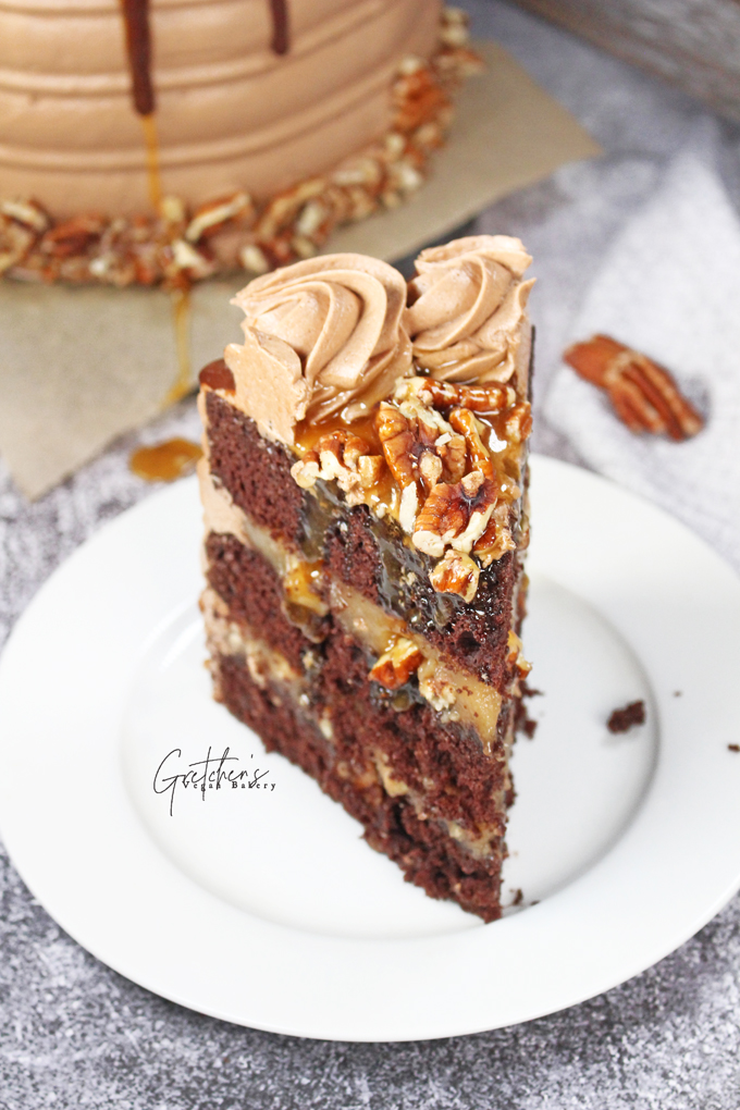 Chocolate Bourbon Pecan Pie Cake